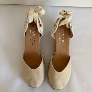 VISCATA Spain Escala Beige Canvas Espadrille Wedges Shoes Women's Size US 9 (40)